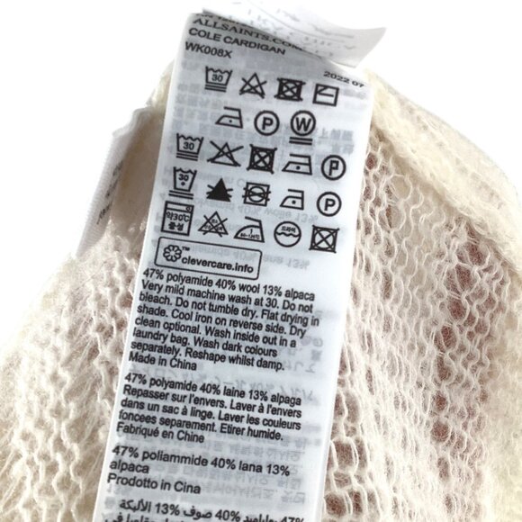 ALLSAINTS Cole Wool and Alpaca Cropped Cardigan Sweater XS Open Knit Chalk White - Picture 12 of 12